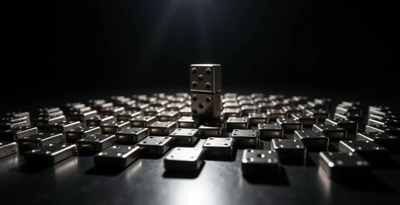 Visualisierung der algorithmischen Ansteckung im Finanzsystem als Dominoeffekt