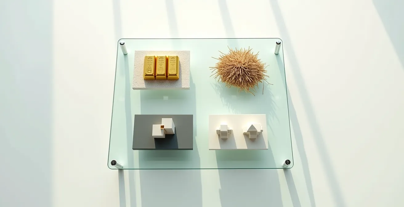 Visualisierung eines diversifizierten Allwetter-Portfolios mit verschiedenen Sachwerten