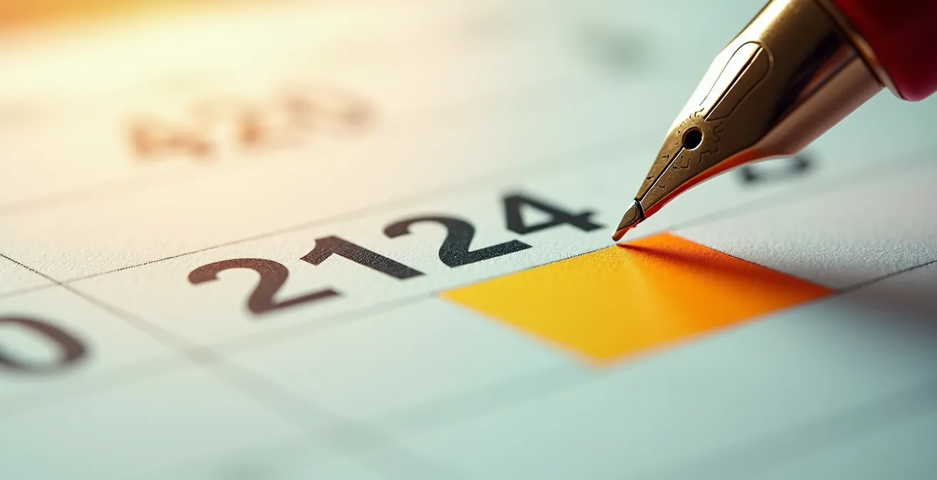 Makroaufnahme eines handgeschriebenen Kalenders mit markiertem Filmabend-Termin