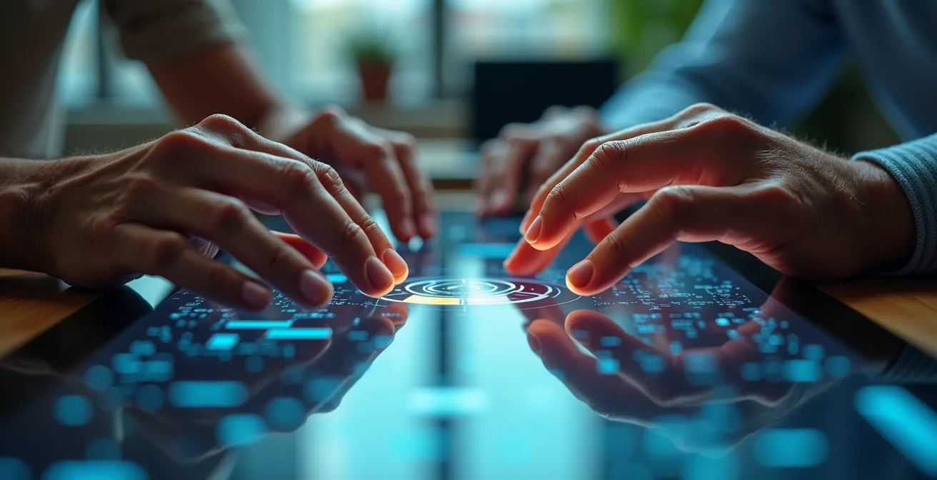 Reverse Mentoring Session zwischen jungen und erfahrenen Mitarbeitern bei der digitalen Transformation