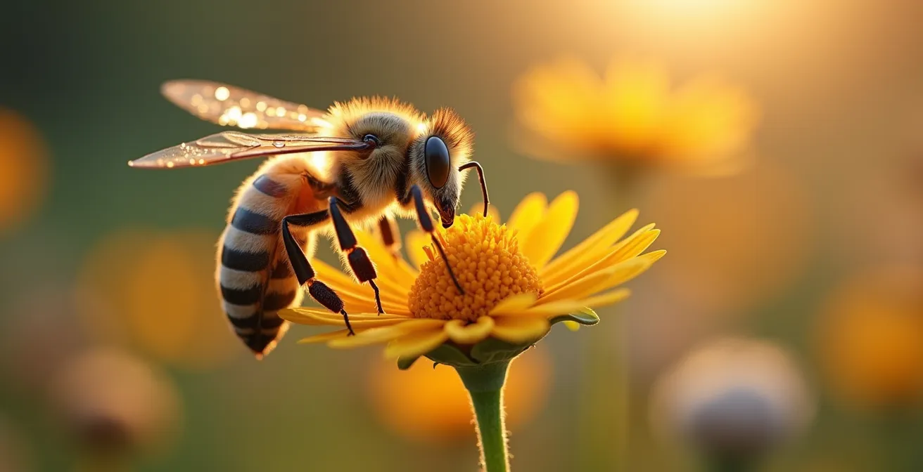 Makroaufnahme von Insekten auf wilder Blumenwiese im Stadtpark