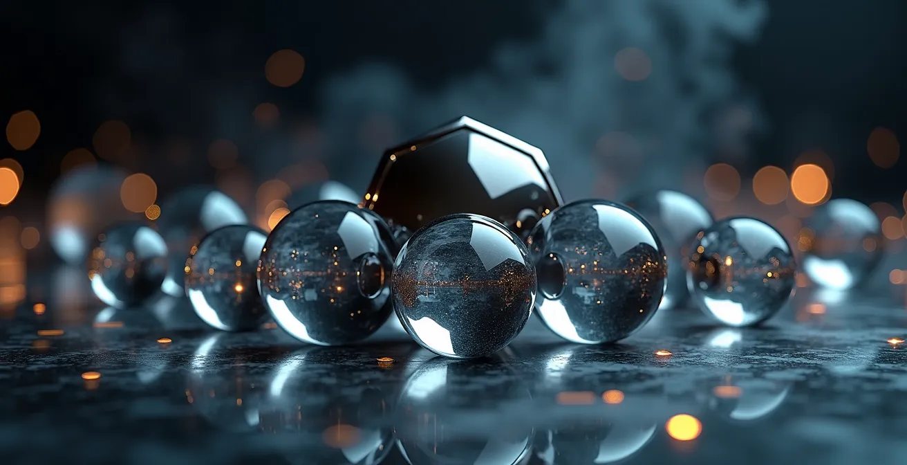 Visuelle Darstellung verschiedener Hedging-Strategien zum Portfolio-Schutz in Form von metallischen Schilden, die Glaskugeln schützen