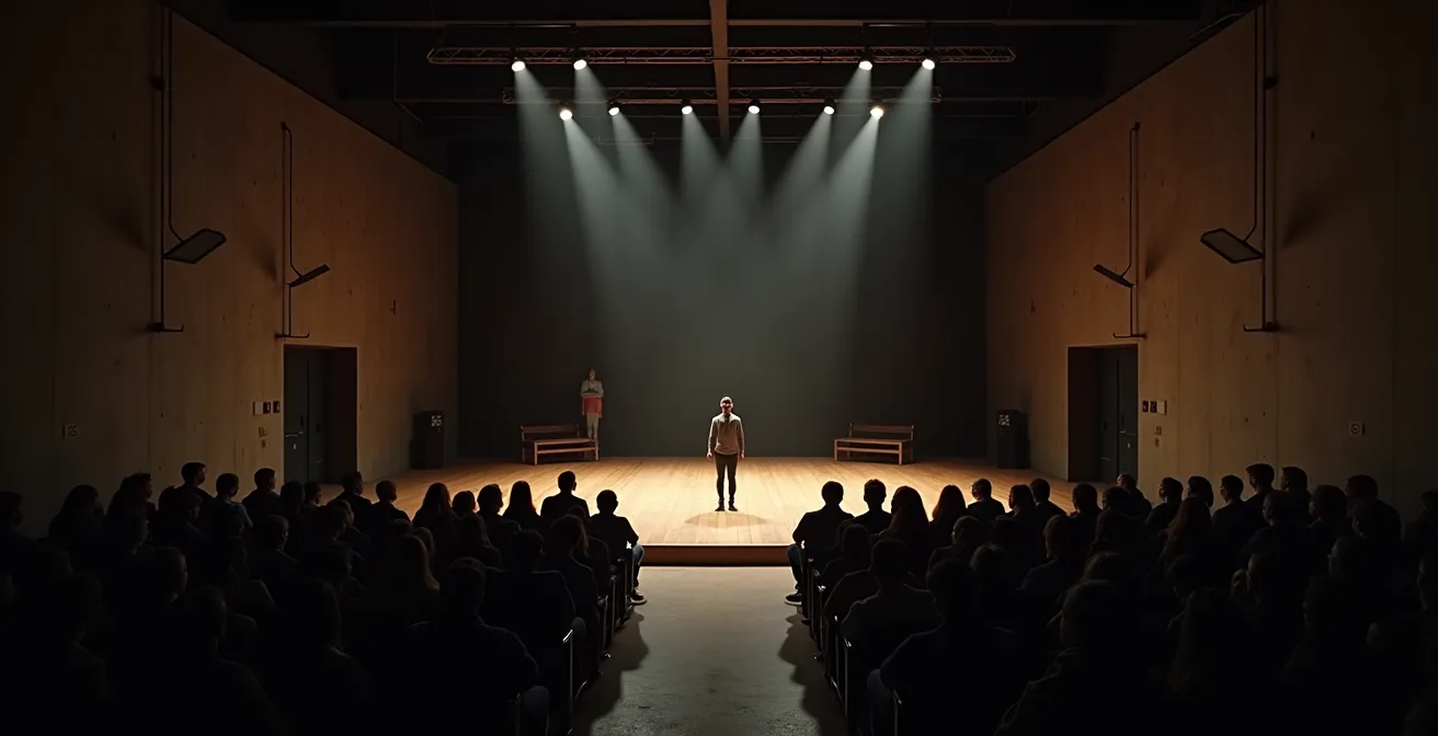 Kleines experimentelles Theater mit Zuschauern in unmittelbarer Nähe zur Bühne