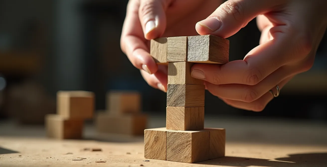 Professioneller Handwerker baut modulares System aus verschiedenen Qualifikationsbausteinen
