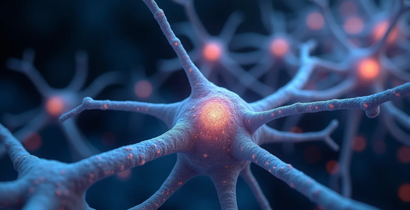 Nahaufnahme von neuronalen Verbindungen im Gehirn