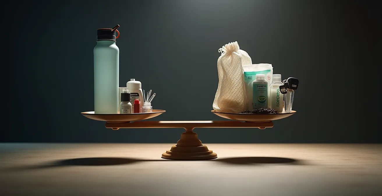 Visualisierung des Pareto-Prinzips beim nachhaltigen Konsum, die zeigt, wie wenige gezielte Entscheidungen ein großes Gewicht haben