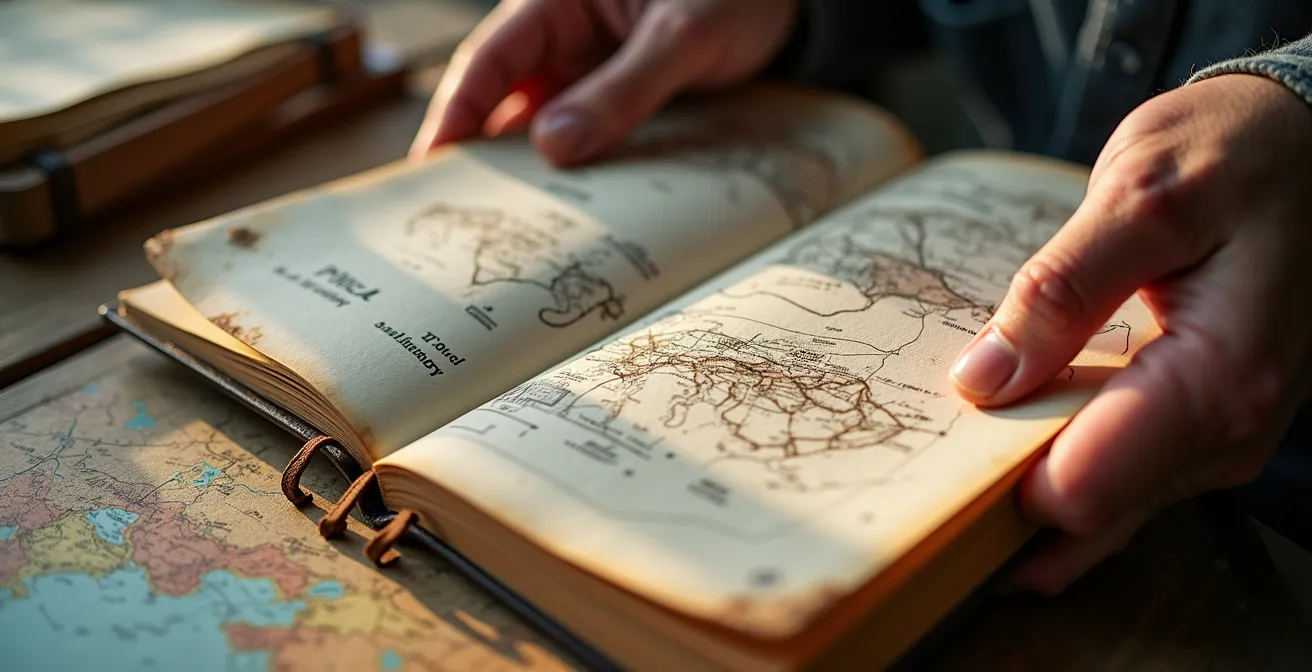 Nahaufnahme eines handgeschriebenen Reisetagebuchs mit persönlichen Lernzielen
