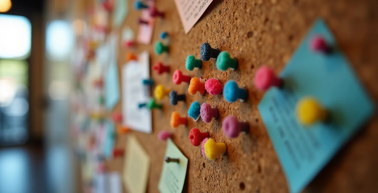 Makroaufnahme verschiedener lokaler Produkte und Dienstleistungen im Stadtviertel