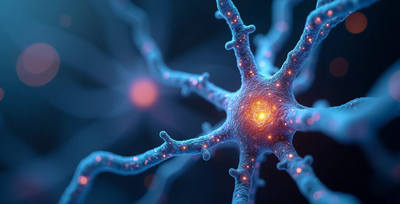 Makroaufnahme von kristallinen Strukturen die neuronale Verbindungen symbolisieren