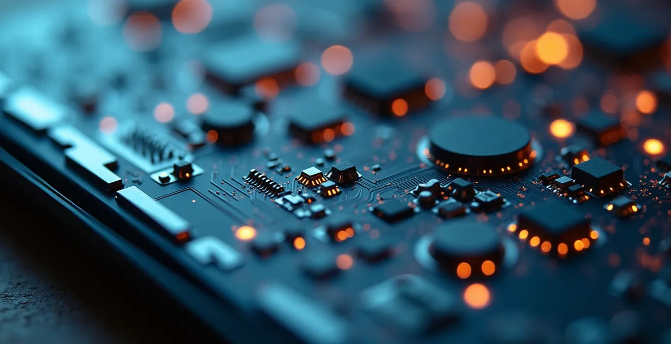 Makroaufnahme eines Smart Home Geräts mit fokussierten Sicherheitselementen