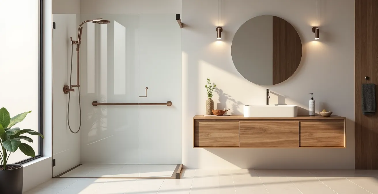 Luxuriöses barrierefreies Badezimmer mit bodengleicher Dusche und elegantem Design