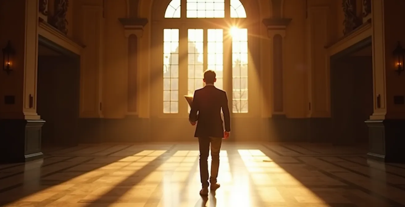 Person in ruhiger Reflexion mit Theaterprogramm