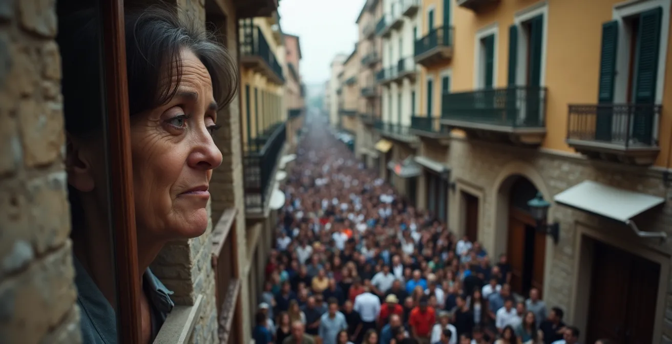 Überfüllte historische Gassen mit Touristenmassen, die die Überlastung durch Overtourism symbolisieren.