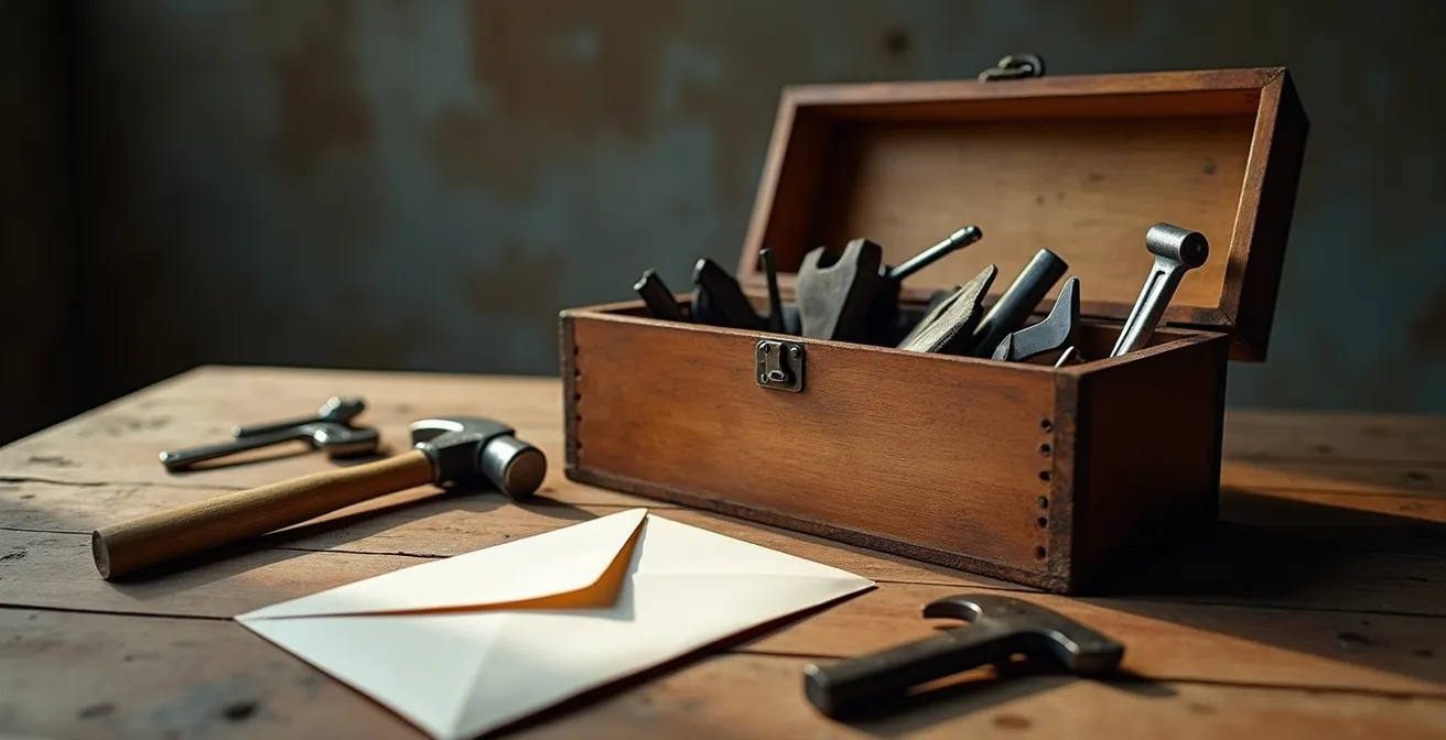 Symbolische Darstellung einer leeren Werkzeugkiste als Metapher für erschöpfte Selbsthilferessourcen